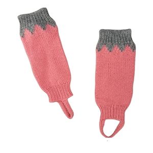 Hand knit pink and grey stirrup leg warmers